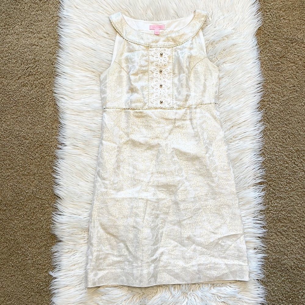 Lilly Pulitzer Gold Embroidered Shift Dress